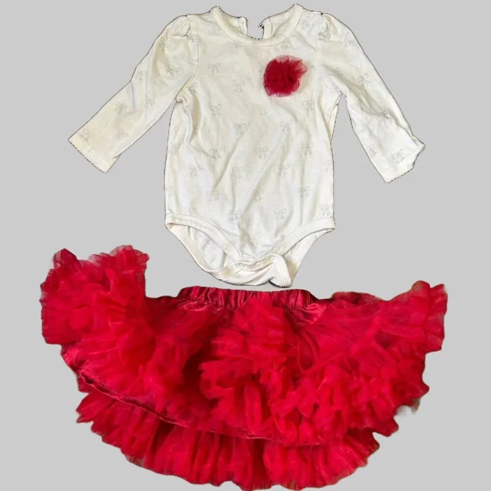 NWT Cherokee Baby Girl Red Tutu 2 Piece Outfit Size 0-3 Months Holiday Photo Set